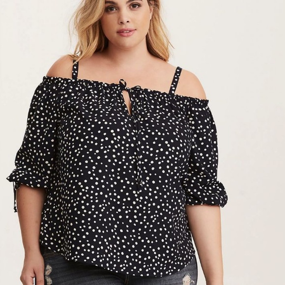 torrid Tops - Torrid Polka Dot Cold Shoulder Blouse